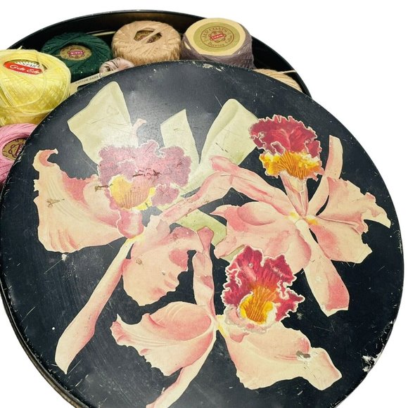 Vintage CANCO Helen Harrison Chicago Black Tin Irises Darling Cotton Leftovers - Picture 3 of 16